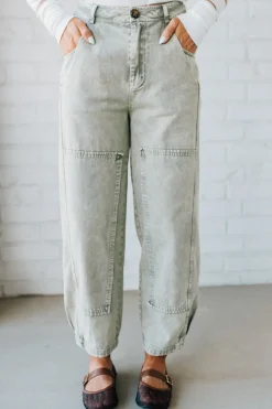 Ace Knee Patch Barrel Jeans | Light Olive - SO ME