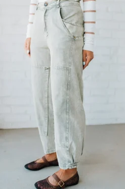 Ace Knee Patch Barrel Jeans | Light Olive - SO ME