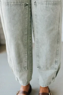 Ace Knee Patch Barrel Jeans | Light Olive - SO ME