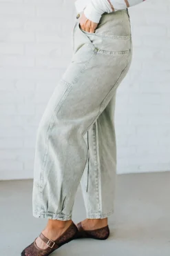 Ace Knee Patch Barrel Jeans | Light Olive - SO ME