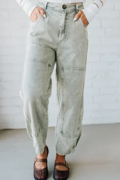 Ace Knee Patch Barrel Jeans | Light Olive - SO ME