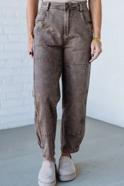 Ace Knee Patch Barrel Jeans | Brown - SO ME