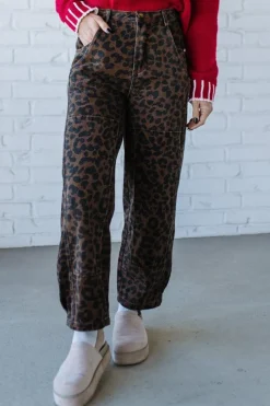 Ace Knee Patch Barrel Jeans | Mocha Leopard