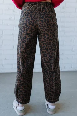 Ace Knee Patch Barrel Jeans | Mocha Leopard