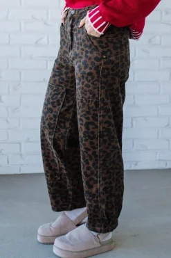 Ace Knee Patch Barrel Jeans | Mocha Leopard