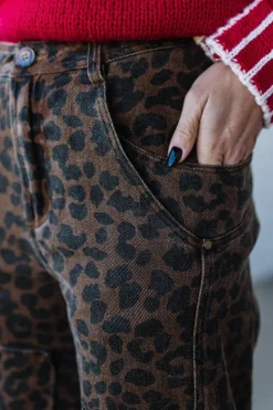 Ace Knee Patch Barrel Jeans | Mocha Leopard