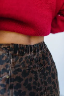 Ace Knee Patch Barrel Jeans | Mocha Leopard