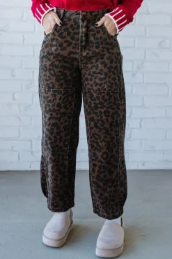 Ace Knee Patch Barrel Jeans | Mocha Leopard