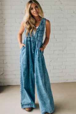 Acid Wash Pintuck Jumpsuit