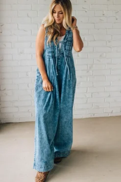Acid Wash Pintuck Jumpsuit