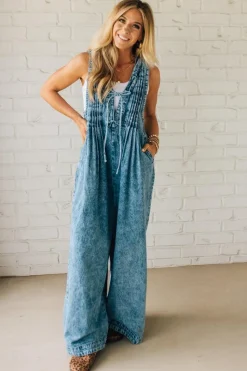 Acid Wash Pintuck Jumpsuit
