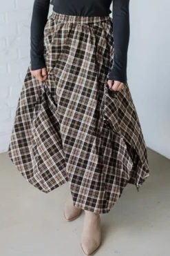 Asymmetrical Plaid Midi Skirt