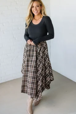 Asymmetrical Plaid Midi Skirt
