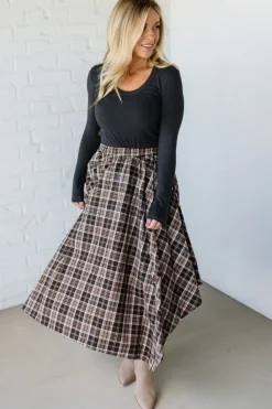 Asymmetrical Plaid Midi Skirt
