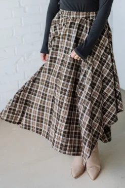 Asymmetrical Plaid Midi Skirt