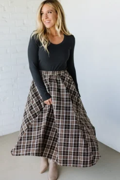 Asymmetrical Plaid Midi Skirt