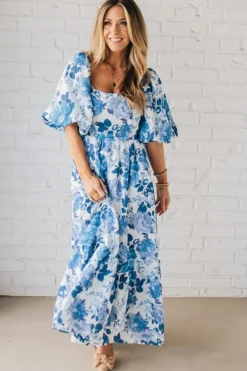 Aurelia Floral Maxi Dress - Blue