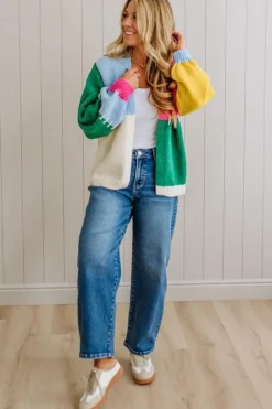 Blocked and Stitched Open Cardigan