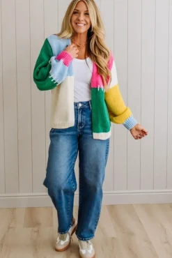 Blocked and Stitched Open Cardigan