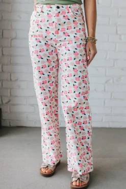 Bloomed High Waist Denim Pants - ANNIEWEAR