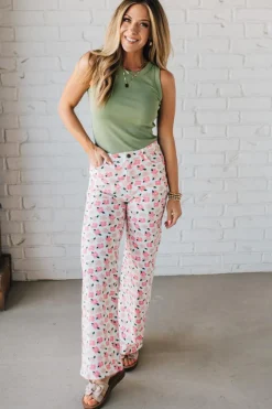 Bloomed High Waist Denim Pants - ANNIEWEAR