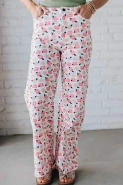 Bloomed High Waist Denim Pants - ANNIEWEAR