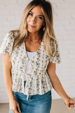 Blooming Tie Front Peplum Top