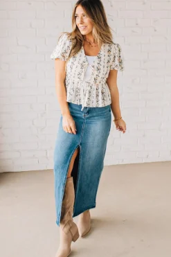 Blooming Tie Front Peplum Top