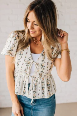 Blooming Tie Front Peplum Top