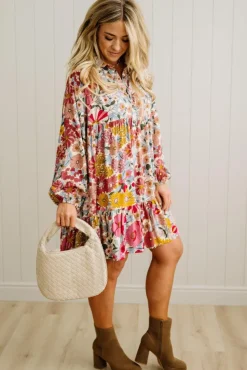 Bold Floral Tiered Dress