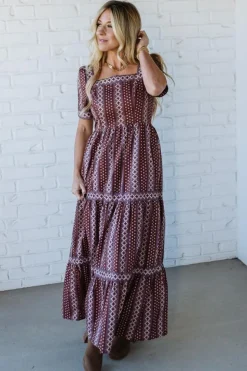 Border Print Tiered Maxi Dress