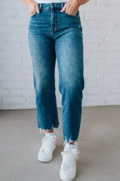 Charlie Crop Hem Jeans | Frayed Medium Wash - EUNINA