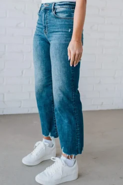Charlie Crop Hem Jeans | Frayed Medium Wash - EUNINA