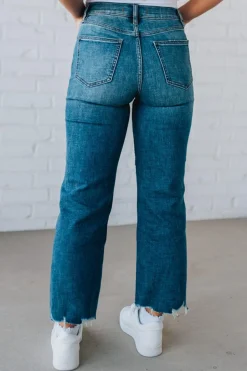 Charlie Crop Hem Jeans | Frayed Medium Wash - EUNINA