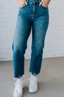 Charlie Crop Hem Jeans | Frayed Medium Wash - EUNINA