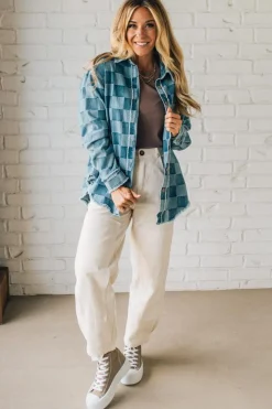 Checked and Fringed Denim Shacket