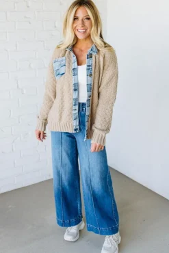 Checked Denim Accent Cardigan