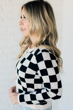 Checker Tie Front Cardigan