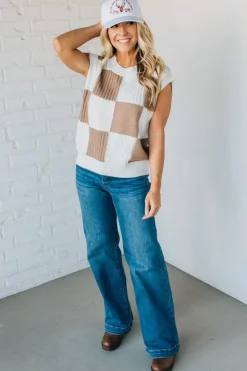 Checkered Sweater Vest Top