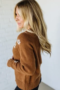 Cocoa Neutral Daisy Accent Sweater