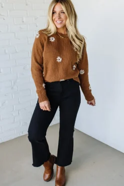 Cocoa Neutral Daisy Accent Sweater