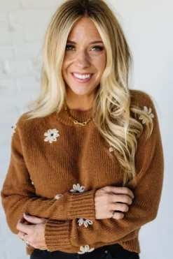 Cocoa Neutral Daisy Accent Sweater