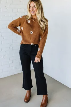 Cocoa Neutral Daisy Accent Sweater
