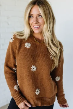 Cocoa Neutral Daisy Accent Sweater