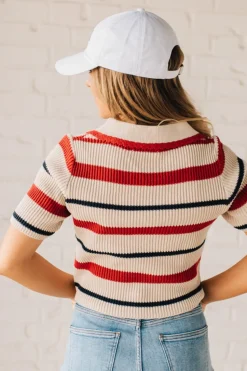 Collared Scallop Trim Stripe Top