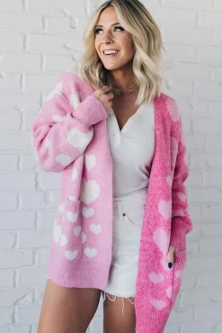 Contrast Hearts Open Front Cardigan
