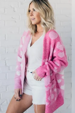 Contrast Hearts Open Front Cardigan