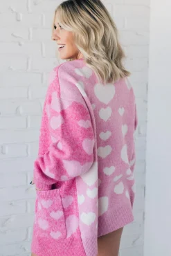 Contrast Hearts Open Front Cardigan