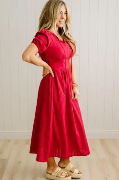 Courtney Puff Shoulder Midi Dress