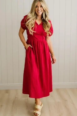 Courtney Puff Shoulder Midi Dress